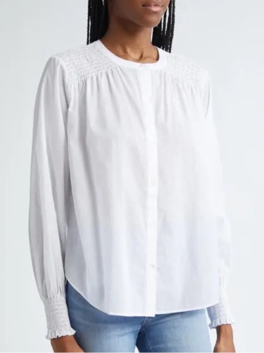 Veronica Beard Constanza Top in White Size XS Long Sleeve Smocked Button Down